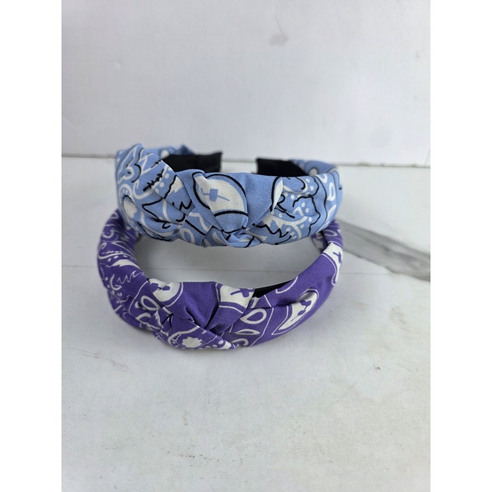Blue Purple turban knot headband bandana paisley jersey fabric cover band teeth